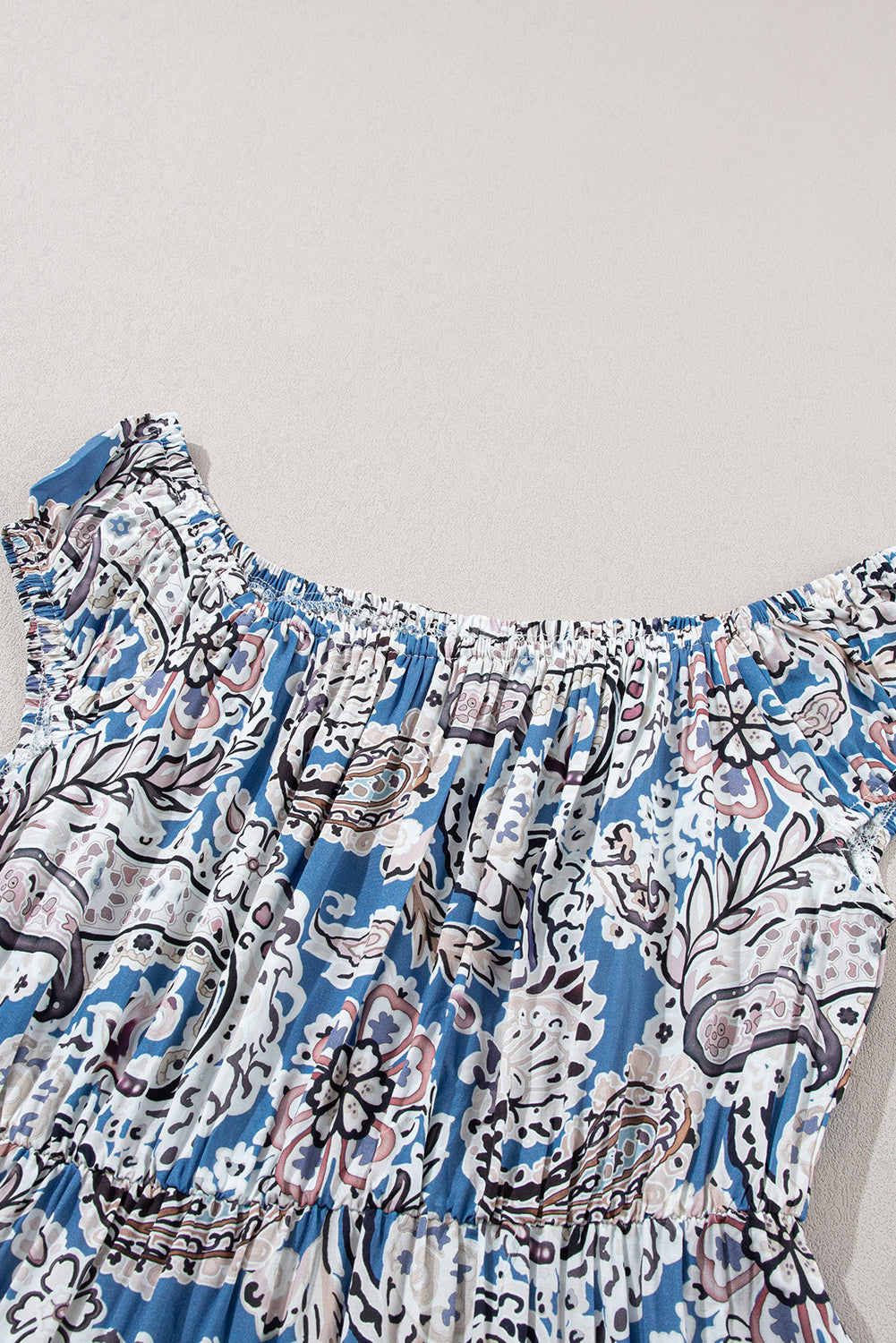 Blue Boho Paisley Print Off-Shoulder Maxi Dress