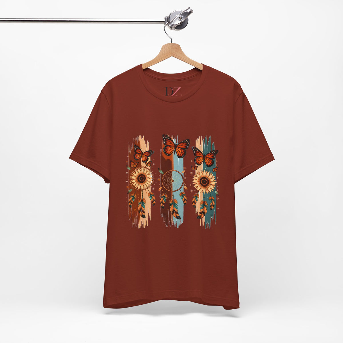 Sunflower & Butterfly Stripe Tee — Boho Floral Graphic T-Shirt