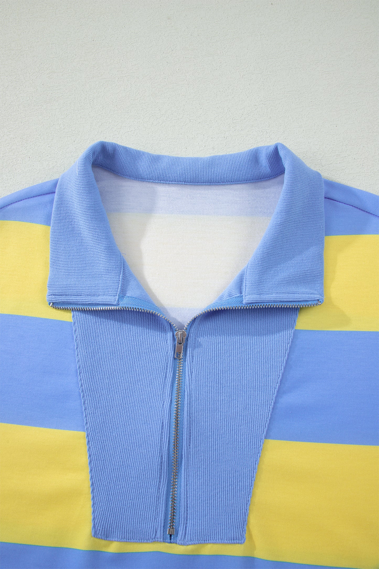 Yellow Stripe Seam Detail Half Zip Tee Casual Shorts 2pcs Set