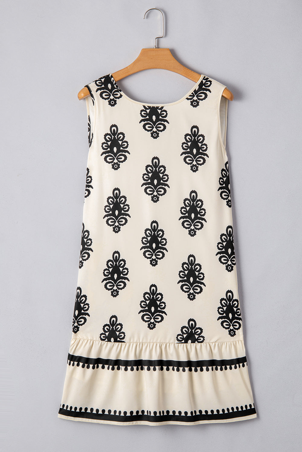 Beige Geometric Print Sleeveless Bowknot Back Mini Dress