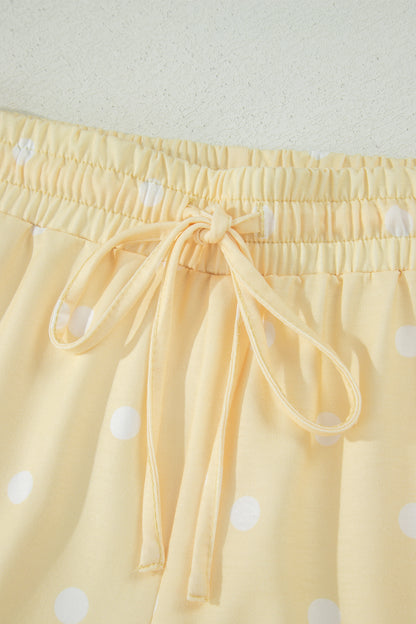 Yellow Exposed Seam Detail Polka Dot Loose Tee Drawstring Shorts Set