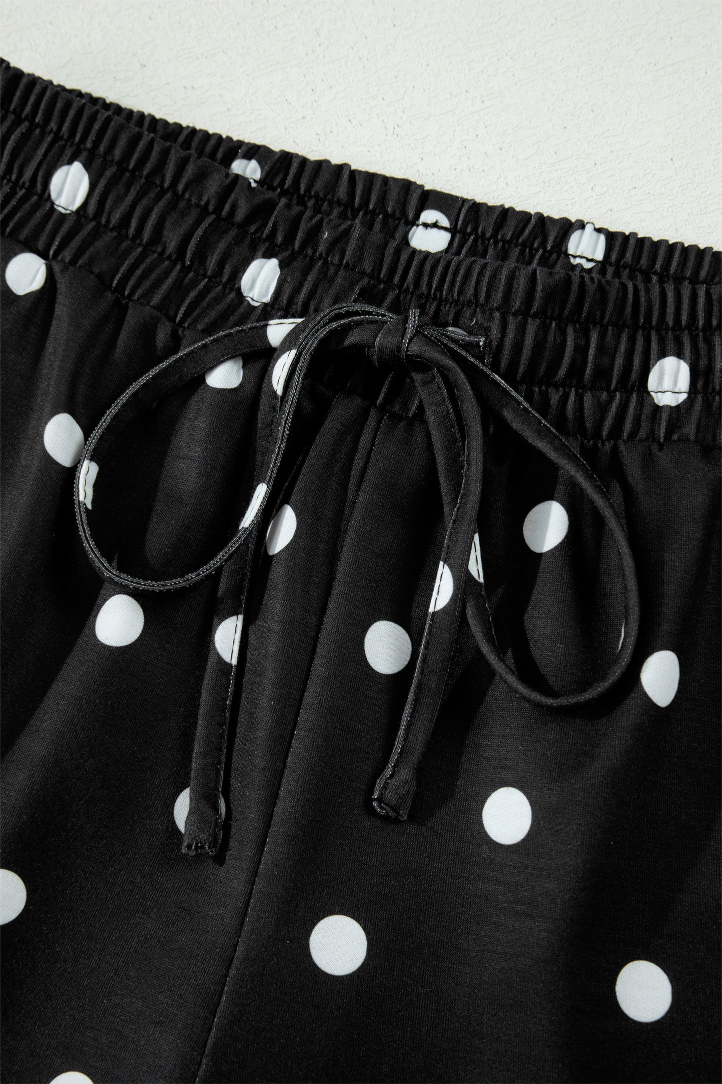 Yellow Exposed Seam Detail Polka Dot Loose Tee Drawstring Shorts Set