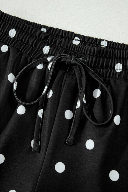 Yellow Exposed Seam Detail Polka Dot Loose Tee Drawstring Shorts Set
