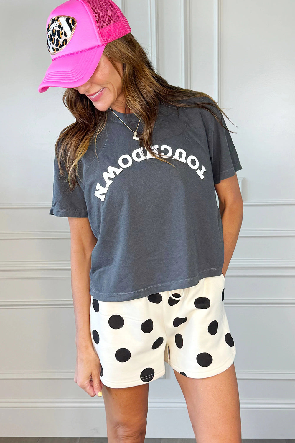Multicolour Polka Dot Print Drop Shoulder Pullover Drawstring Shorts Set