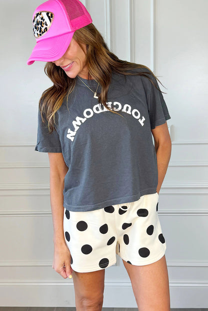 Multicolour Polka Dot Print Drop Shoulder Pullover Drawstring Shorts Set