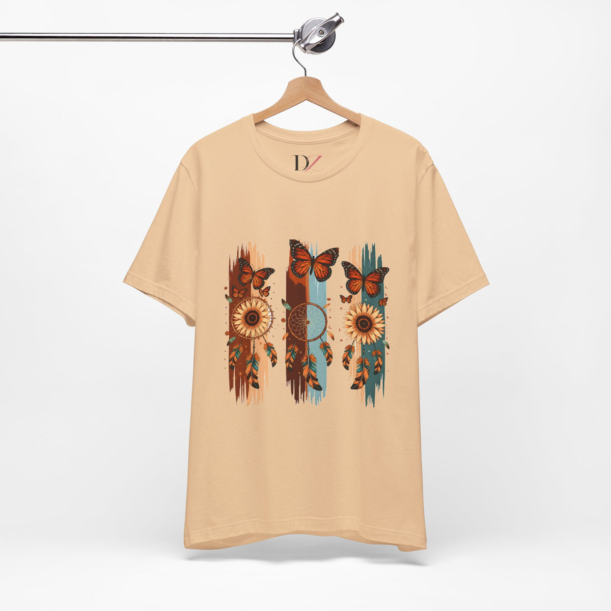 Sunflower & Butterfly Stripe Tee — Boho Floral Graphic T-Shirt