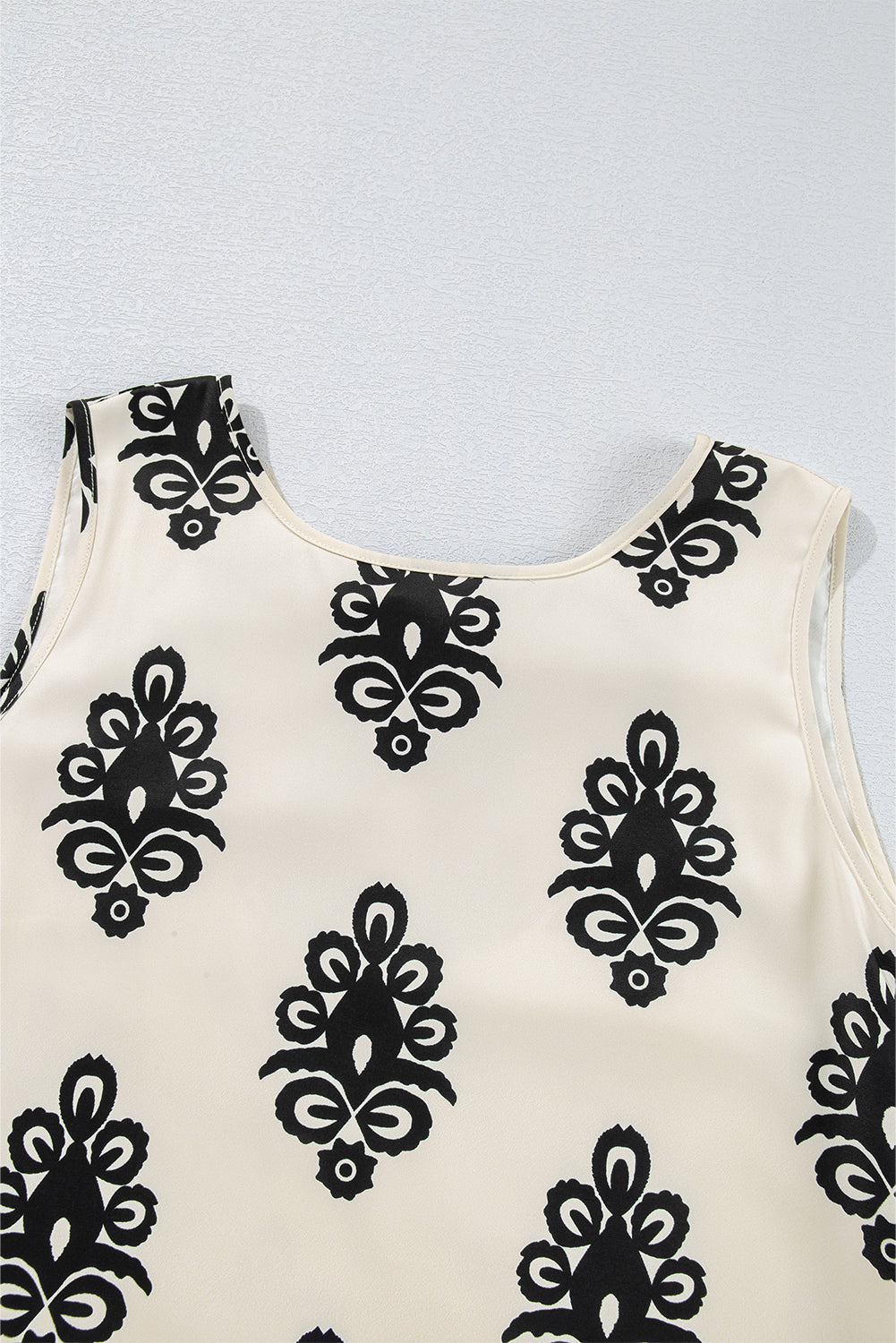 Beige Geometric Print Sleeveless Bowknot Back Mini Dress