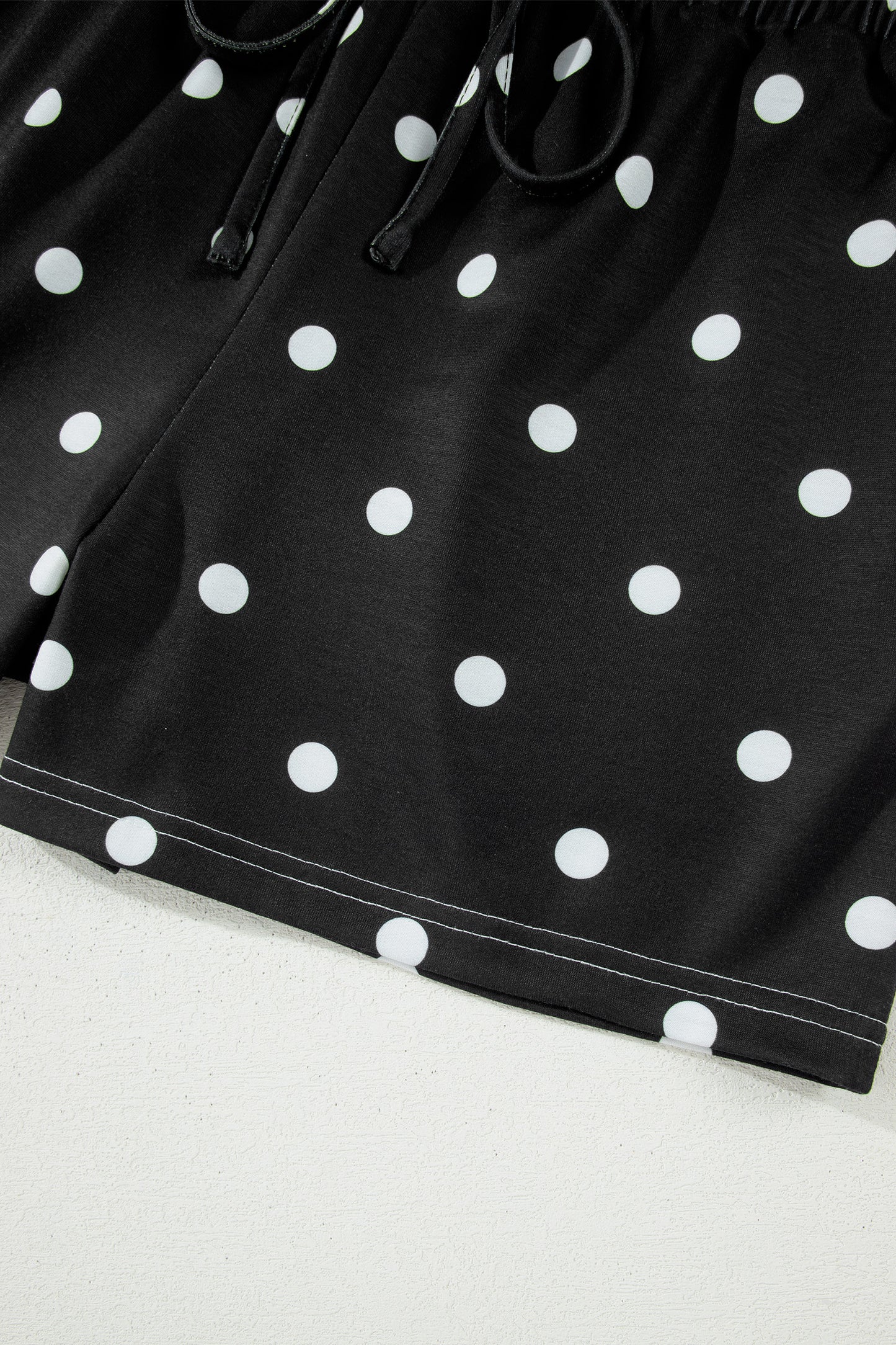 Yellow Exposed Seam Detail Polka Dot Loose Tee Drawstring Shorts Set