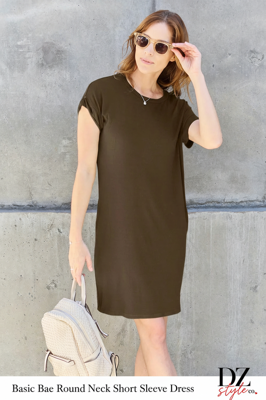 Basic Bae Round Neck Short Sleeve Dress