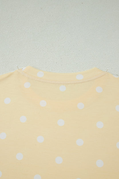 Yellow Exposed Seam Detail Polka Dot Loose Tee Drawstring Shorts Set