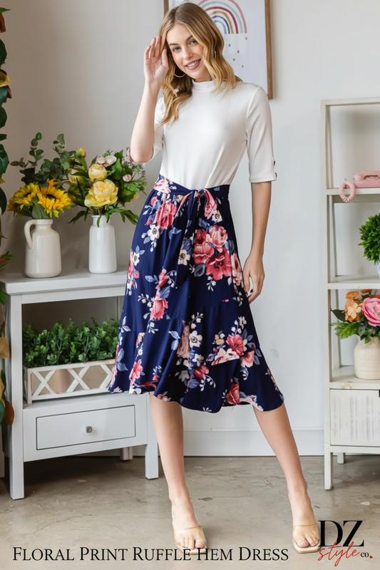 Floral Print Ruffle Hem Dress