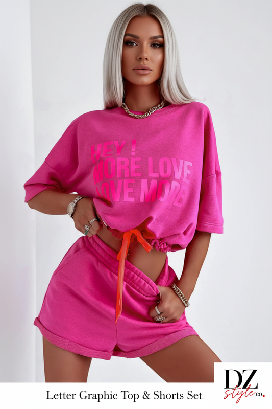 Letter Graphic Top and Shorts Set