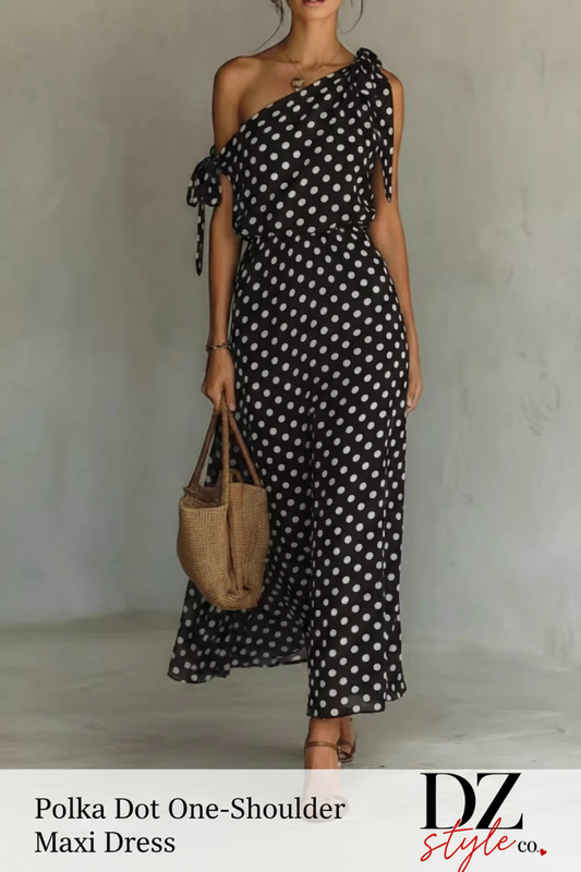 Polka Dot One-Shoulder Maxi Dress