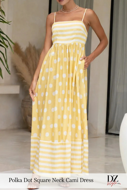 Polka Dot Square Neck Cami Dress