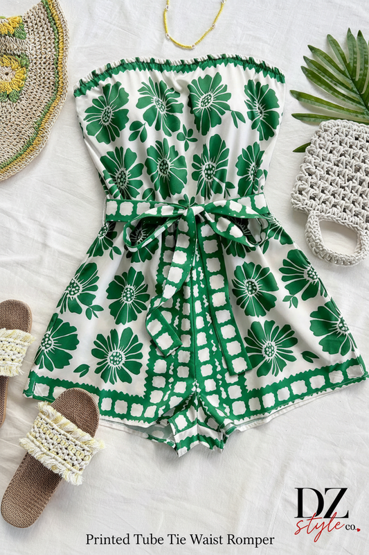 Printed Tube Tie Waist Romper